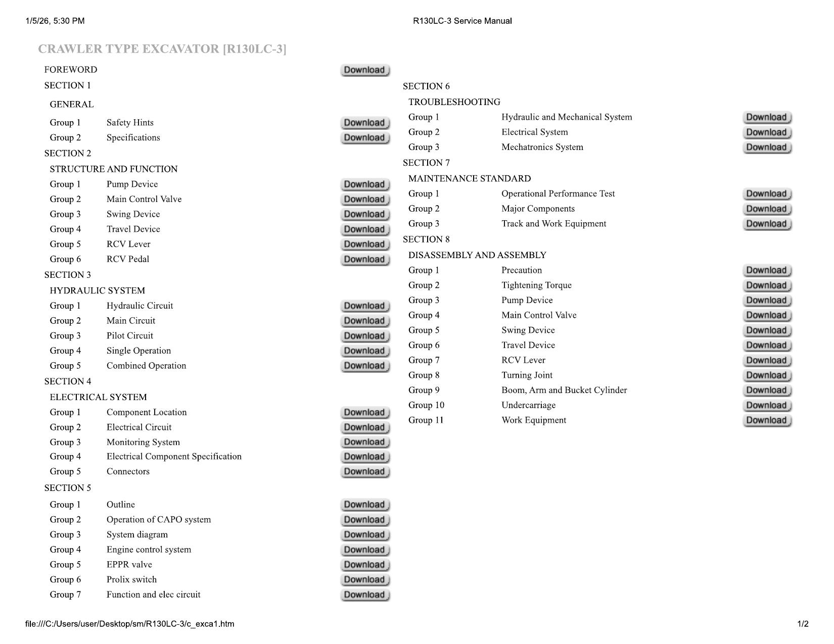 R130LC-3 Service Manual